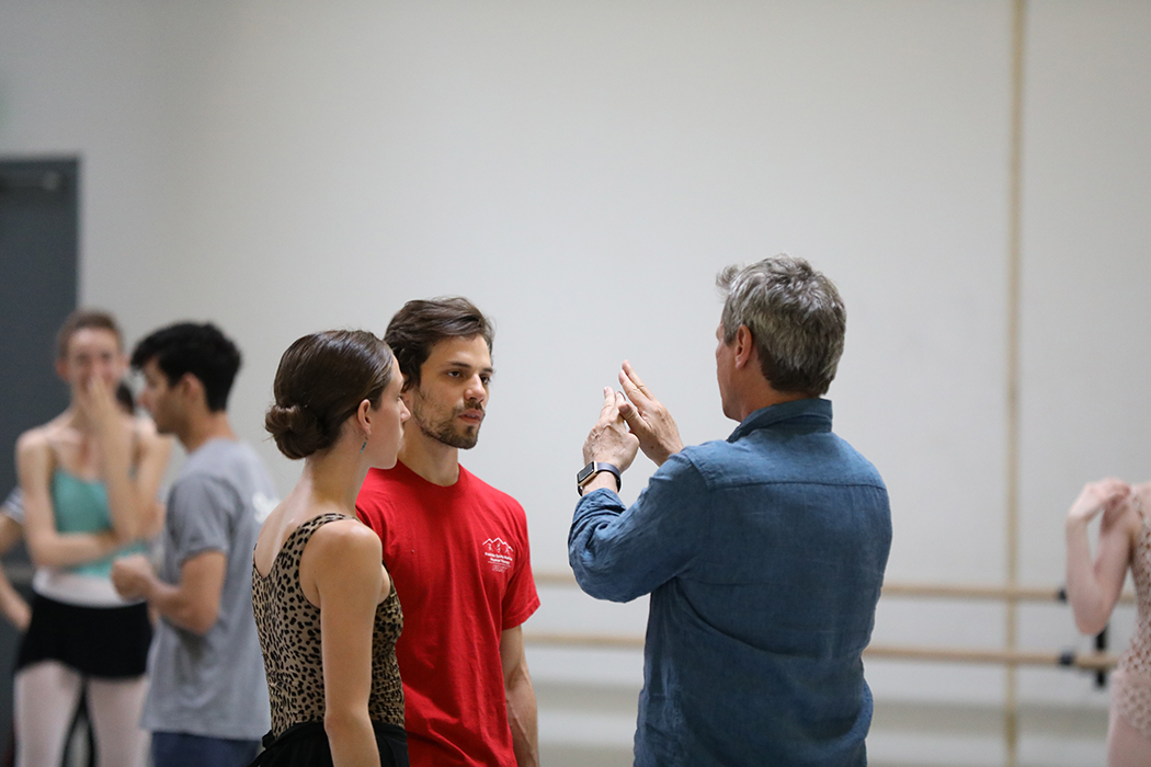 Jillian Barrell, Nayon Iovino, and Artistic Director, Ib Andersen, in rehearsal for "Eroica." Photo by Tzu-Chia Huang.